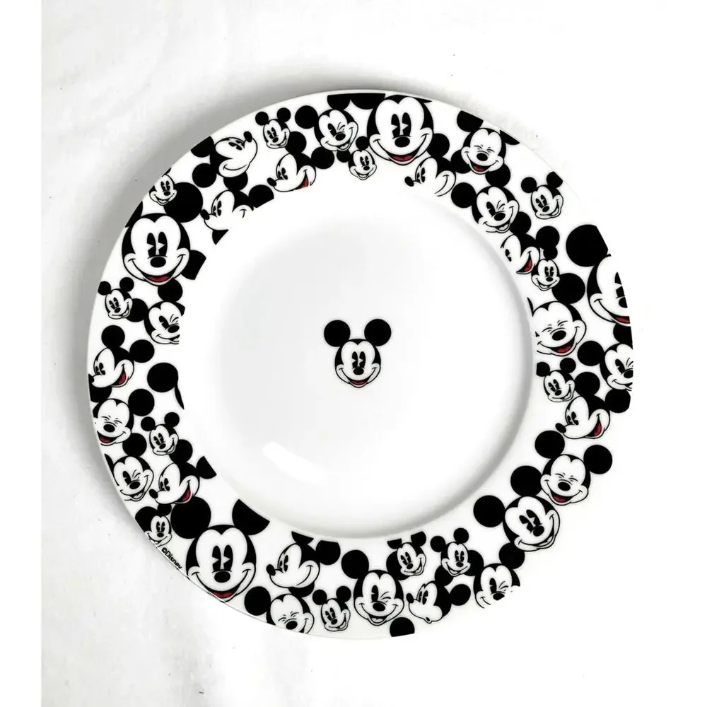 Disney Mickey Mouse Face 8” Salad Dessert Ceramic Plate Black White Cartoon